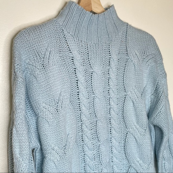 Charlie Holiday Botanica Fairmont Cable Knit Sweater Chunky Blue Small Cozy - Picture 5 of 11